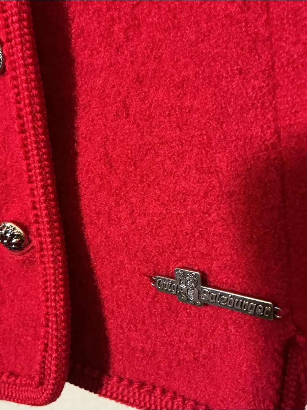 Vintage Original Salzburger Austrian Red Boiled Wool Trachten Jacket 4/6 Small - Picture 8 of 8